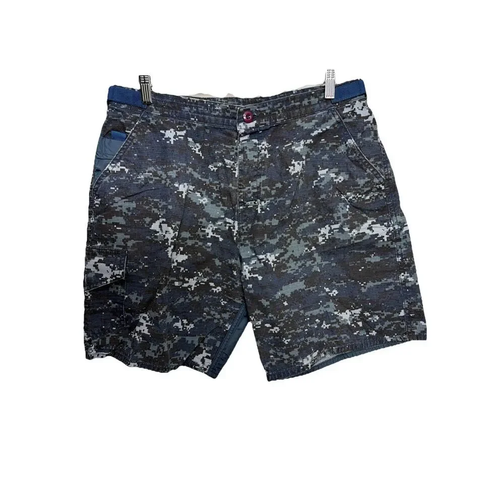 Birdwell Beach Britches Digital Camo Cargo Utility Shorts Size L Blue